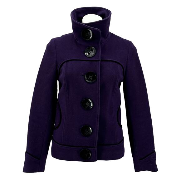 Sofia & Kyo Women's Wool Jacket SZ S Peacoat Purple Button Up Funnel Neck Short - Picture 1 of 12